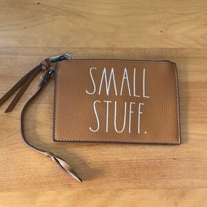 Rae Dunn Tan Faux Pebbled Leather Wristlet "Small Stuff" zip pouch